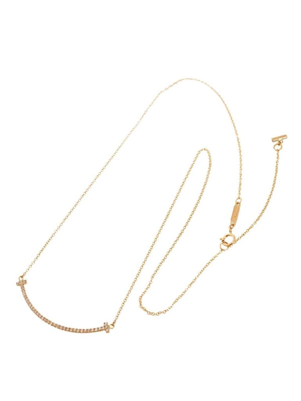 Tiffany & Co T Smile Diamond Necklace Small 45 18k PG Pink Gold